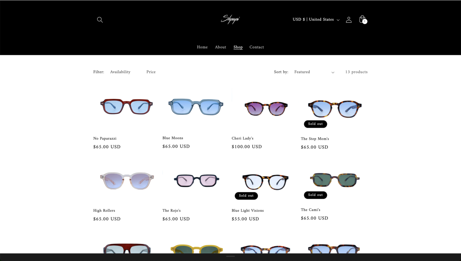 Original shop page — product pushed down